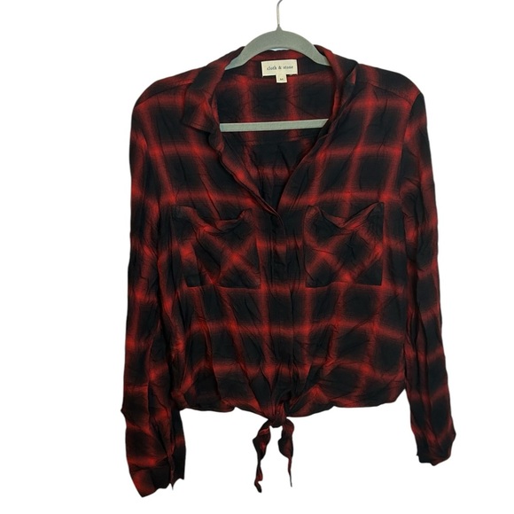 Cloth & Stone Red Plaid Tie Front Flannel Top - Picture 2 of 5